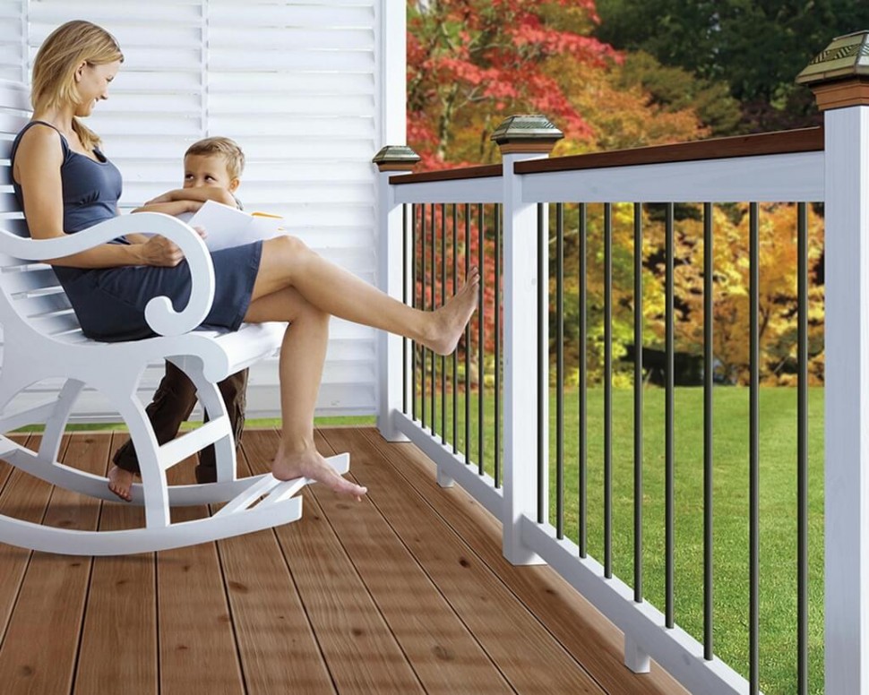 deckorators woodrailingmatteblackclassicbalusterssolarchevroncaps mothersonrockingonporch fall